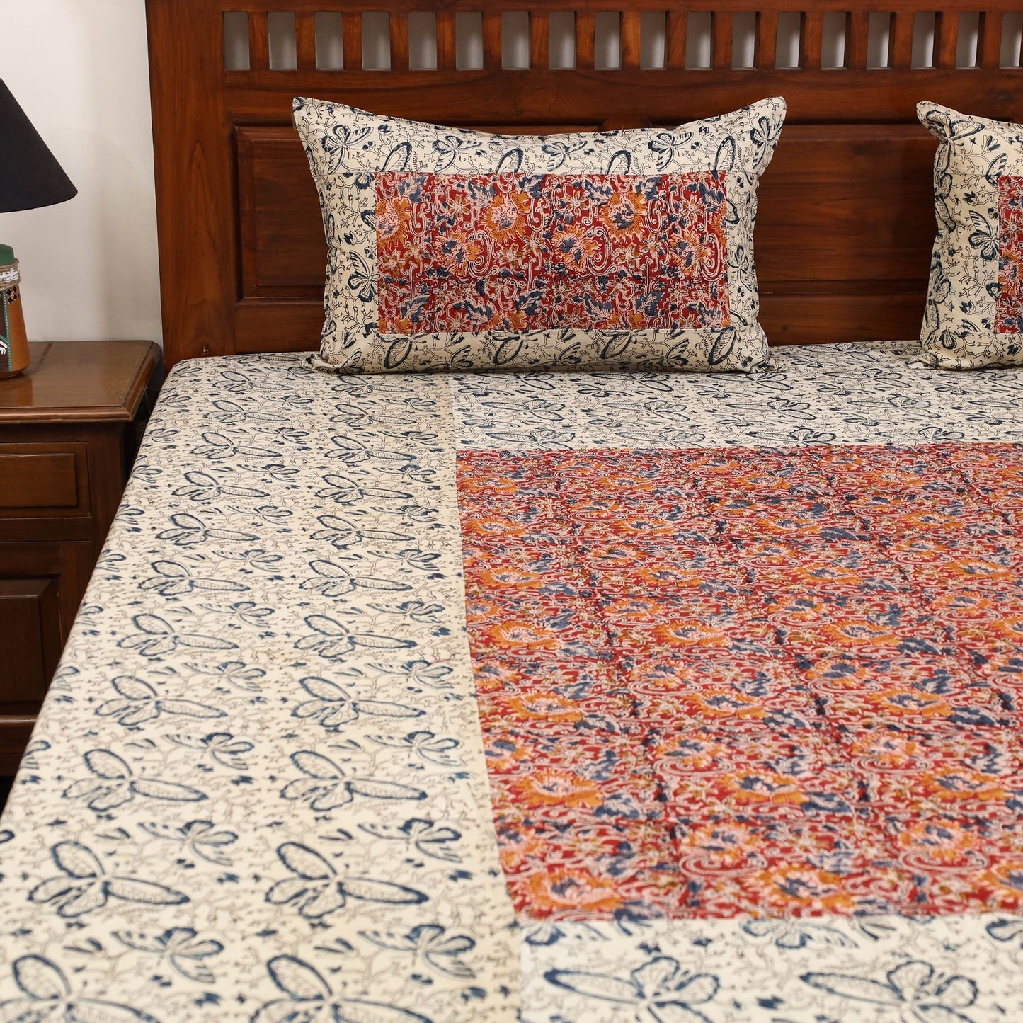 Kalamkari patchwork cotton bedsheet set 32 - handcrafted