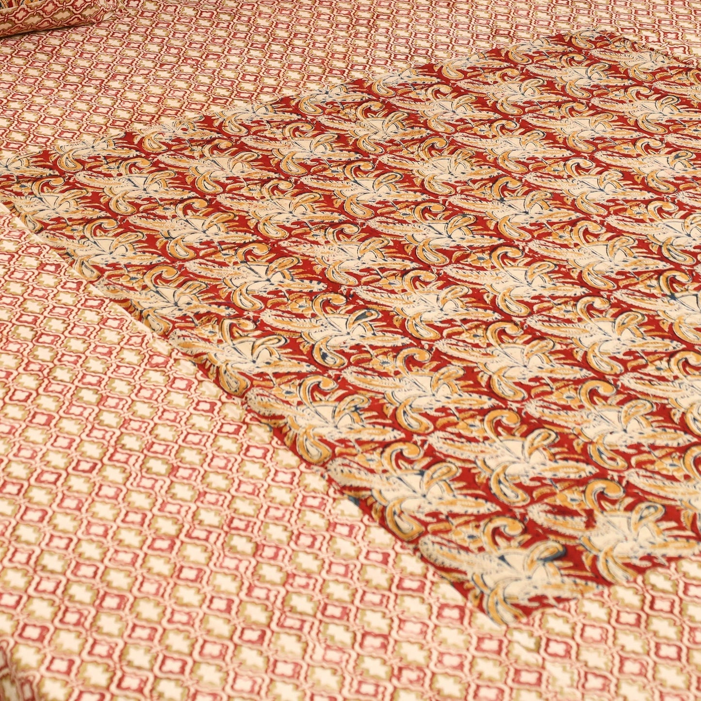Kalamkari patchwork cotton bedsheet set 43 - handcrafted