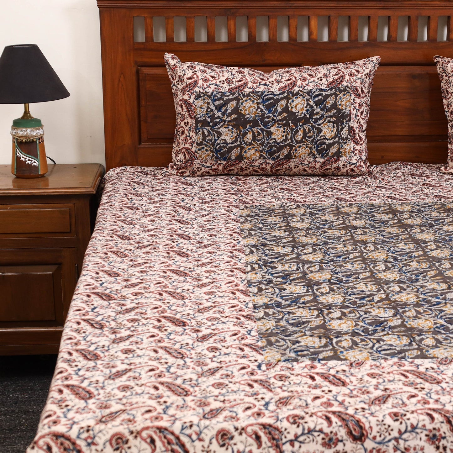 Kalamkari patchwork cotton bedsheet set 35 - handcrafted