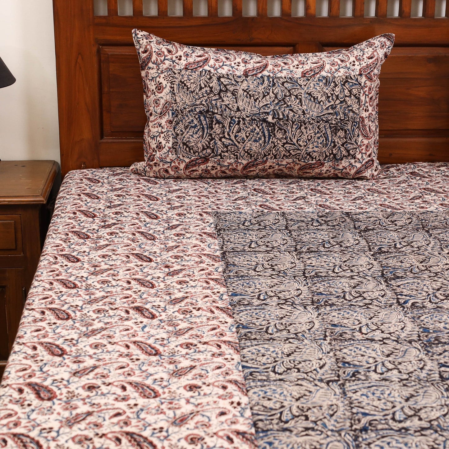Kalamkari patchwork cotton bedsheet set 49 - handcrafted