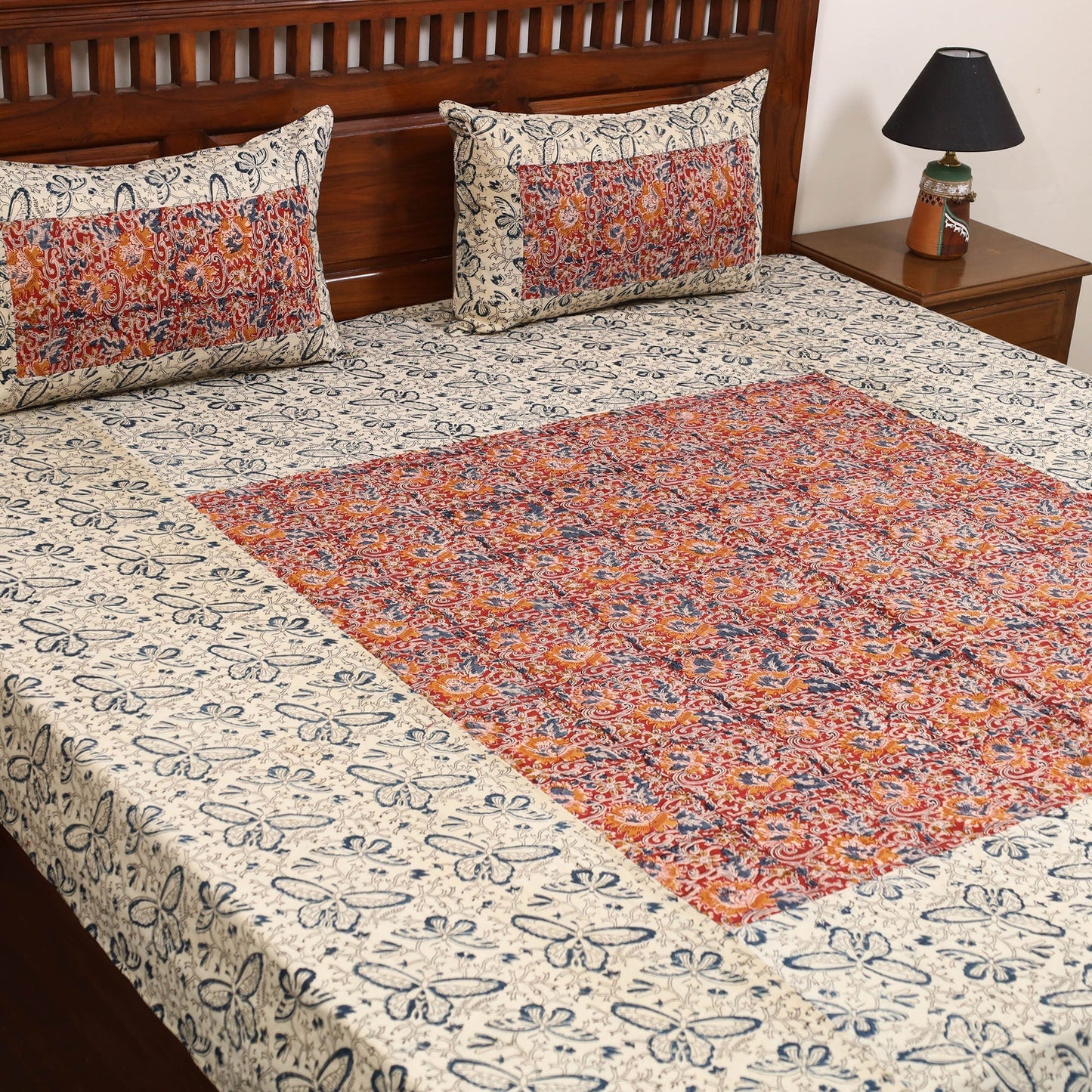 Kalamkari patchwork cotton bedsheet set 32 - handcrafted