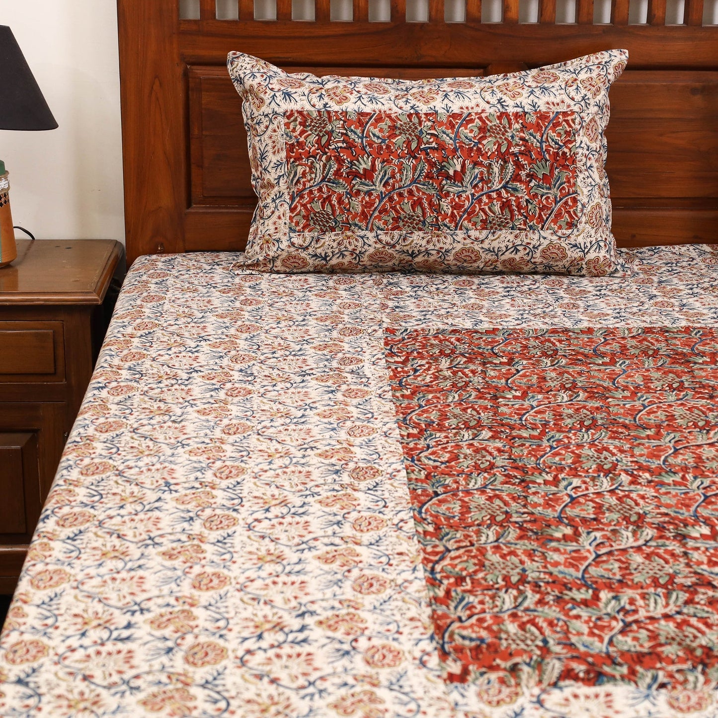 Kalamkari patchwork cotton bedsheet set 41 - handcrafted