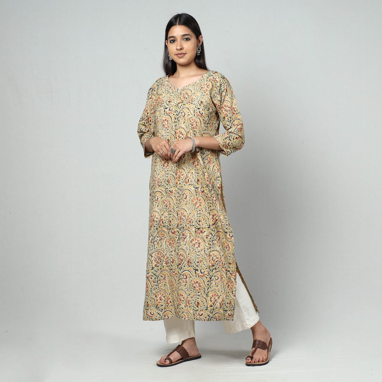 Kalamkari Block Printed Cotton Long Kurta For Women