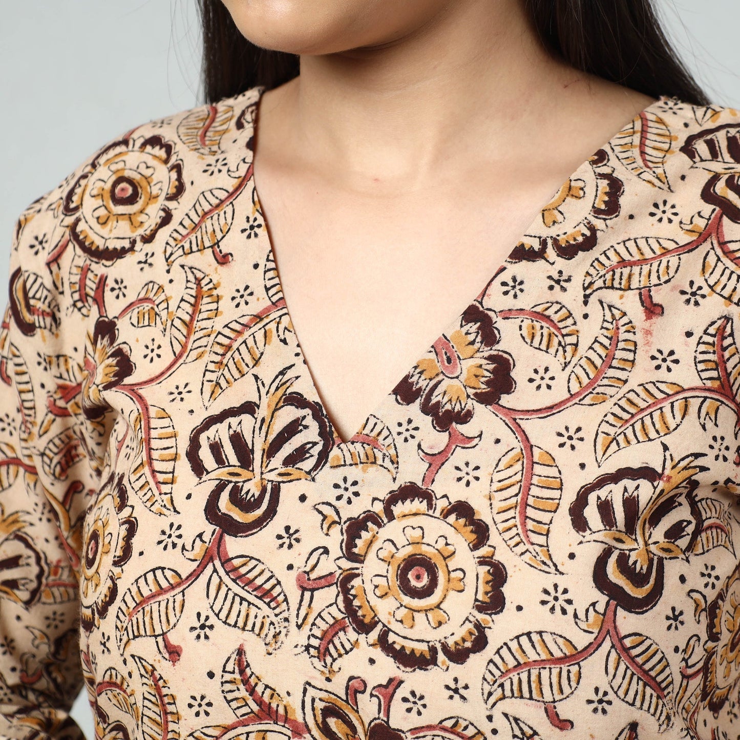 Kalamkari Block Printed Cotton Long Kurta For Women