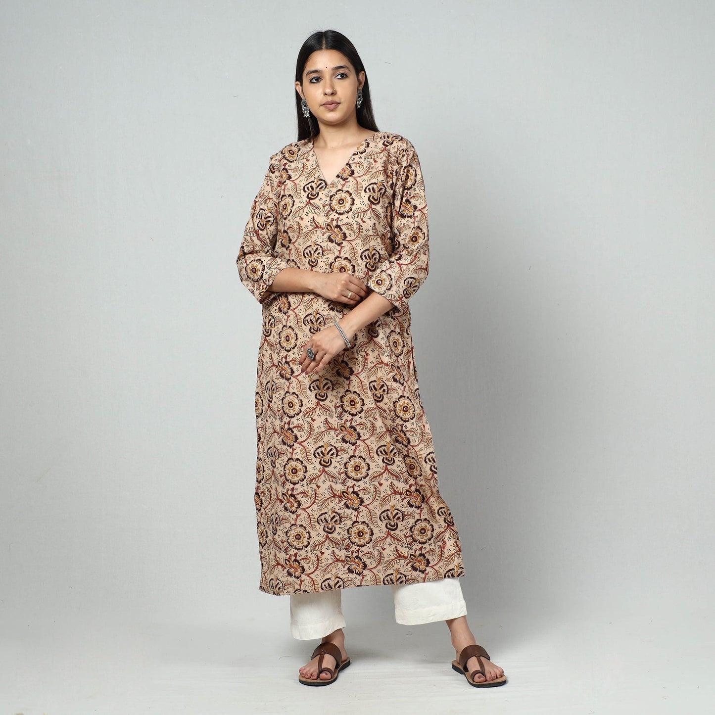 Kalamkari Block Printed Cotton Long Kurta For Women