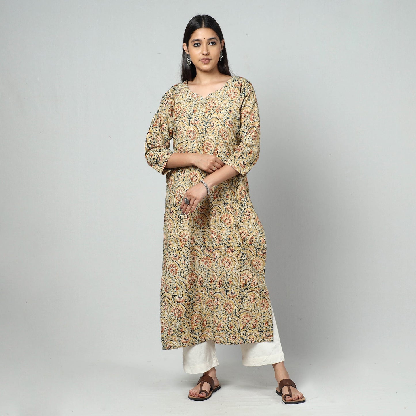 Kalamkari Block Printed Cotton Long Kurta For Women