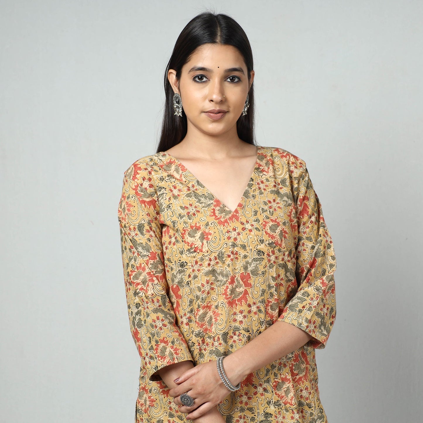 Kalamkari Block Printed Cotton Long Kurta For Women