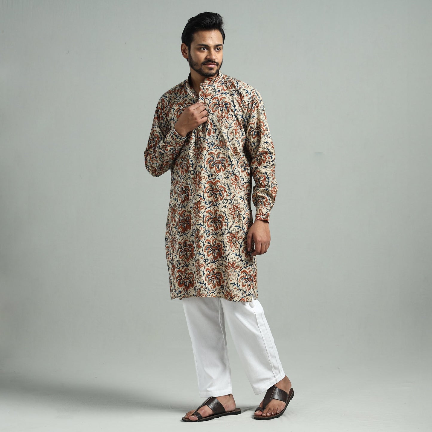 Kalamkari Block Printed Cotton Men Long Kurta