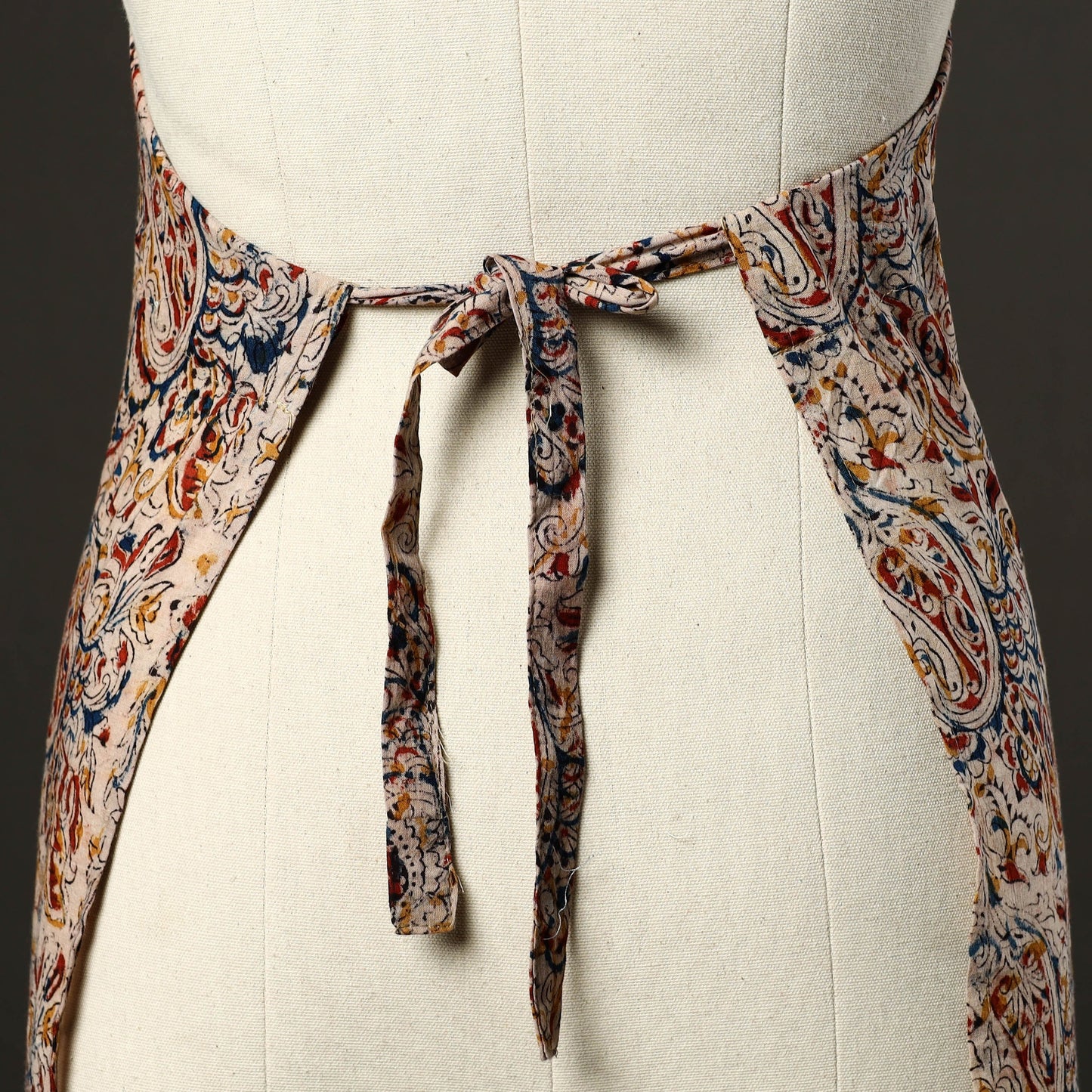 Beige Kalamkari Block Print Cotton Apron with Pocket