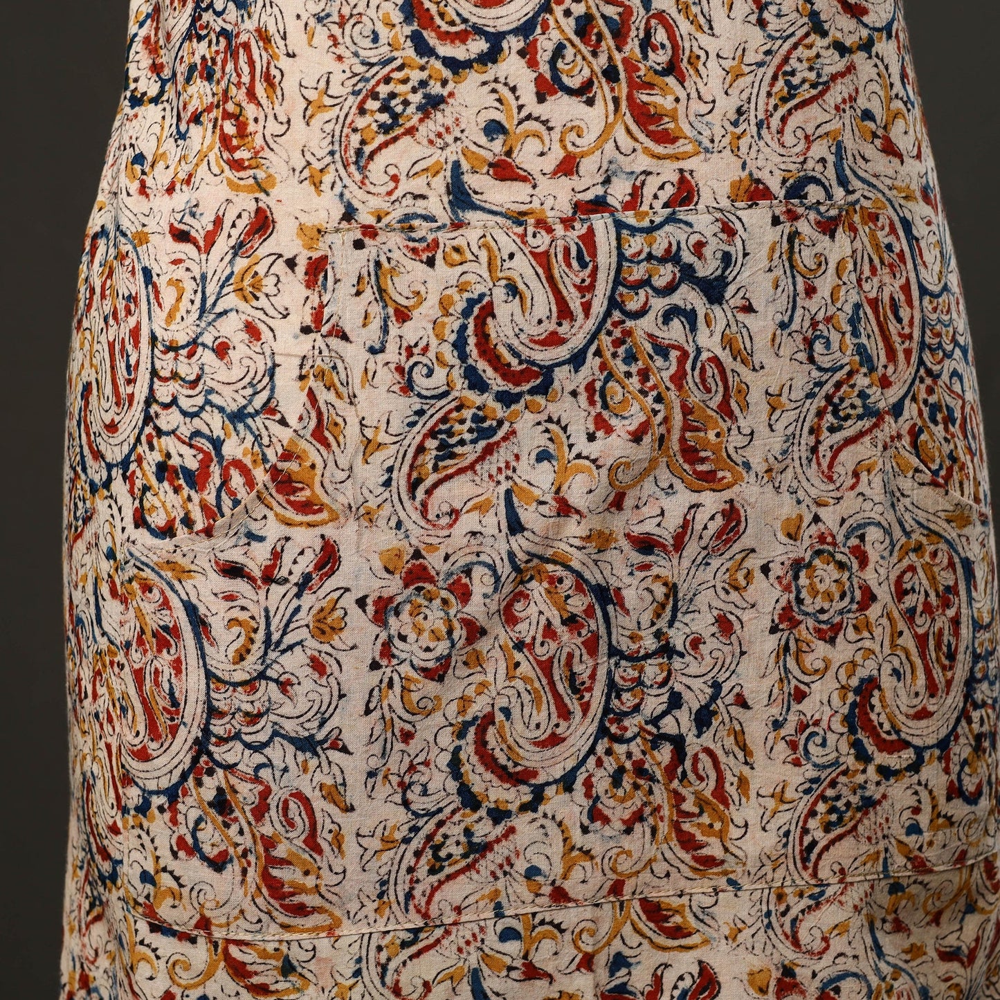 Beige Kalamkari Block Print Cotton Apron with Pocket