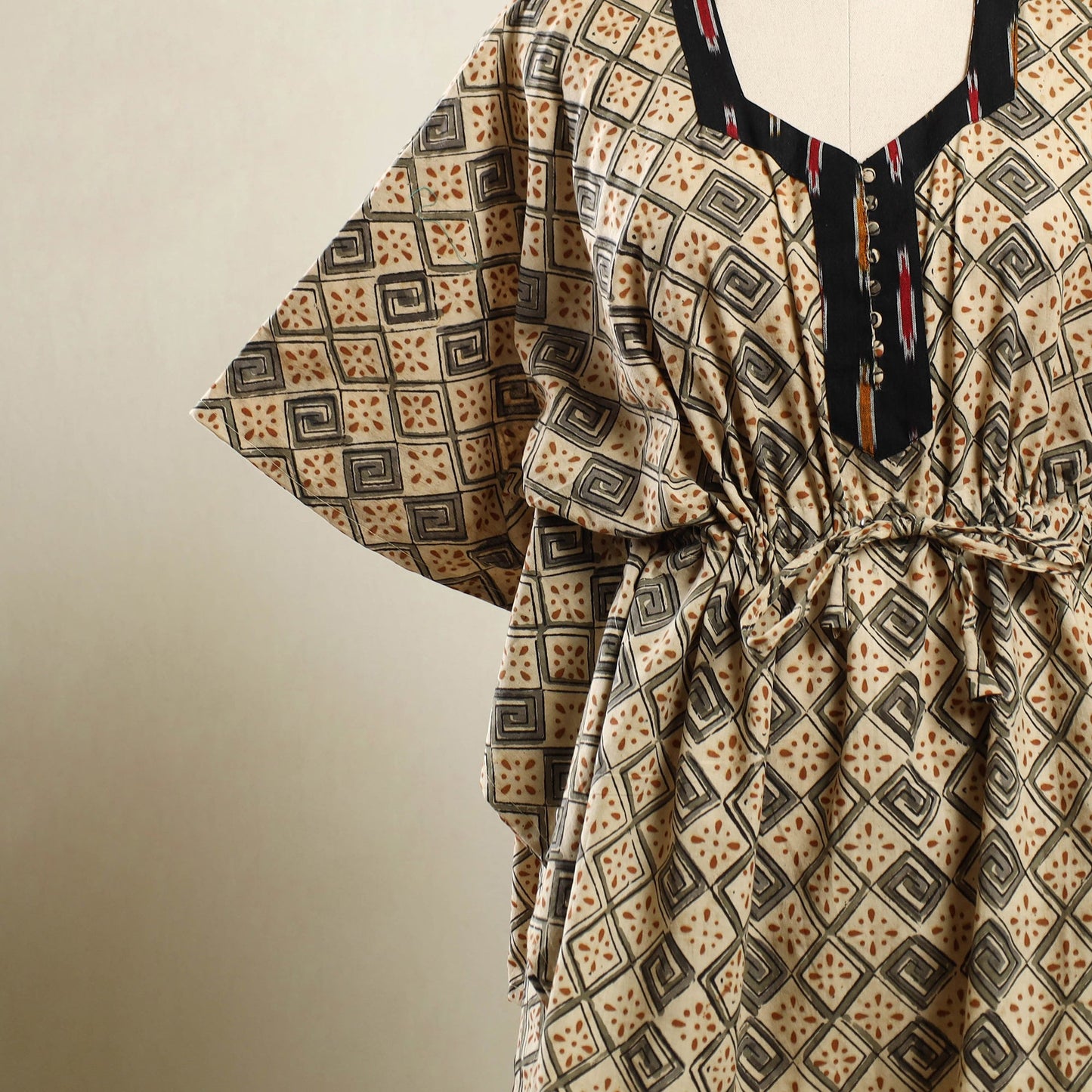Buy Beige Kalamkari Block Print Cotton Kaftan