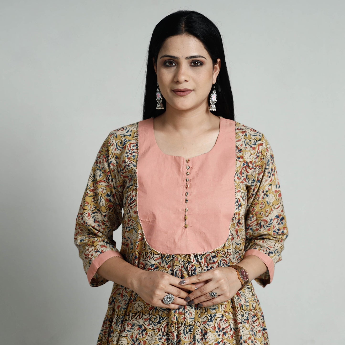 Buy Kalamkari Hand Block Printed Cotton Long Kurta Online at iTokri.com