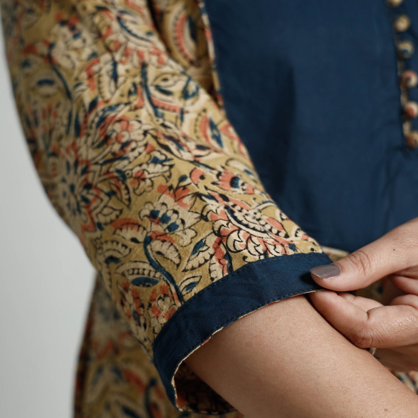 Kalamkari Hand Block Printed Cotton Long Kurta For Women