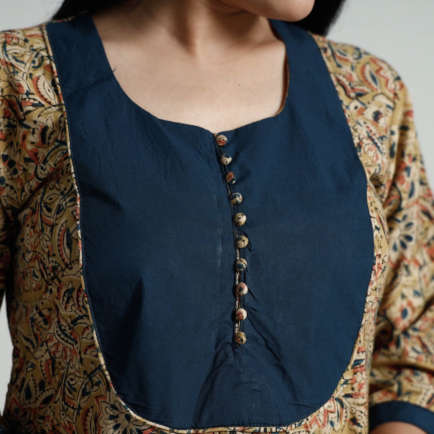 Kalamkari Hand Block Printed Cotton Long Kurta For Women
