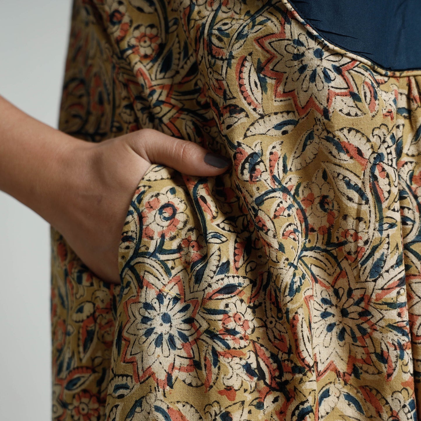 Kalamkari Hand Block Printed Cotton Long Kurta For Women