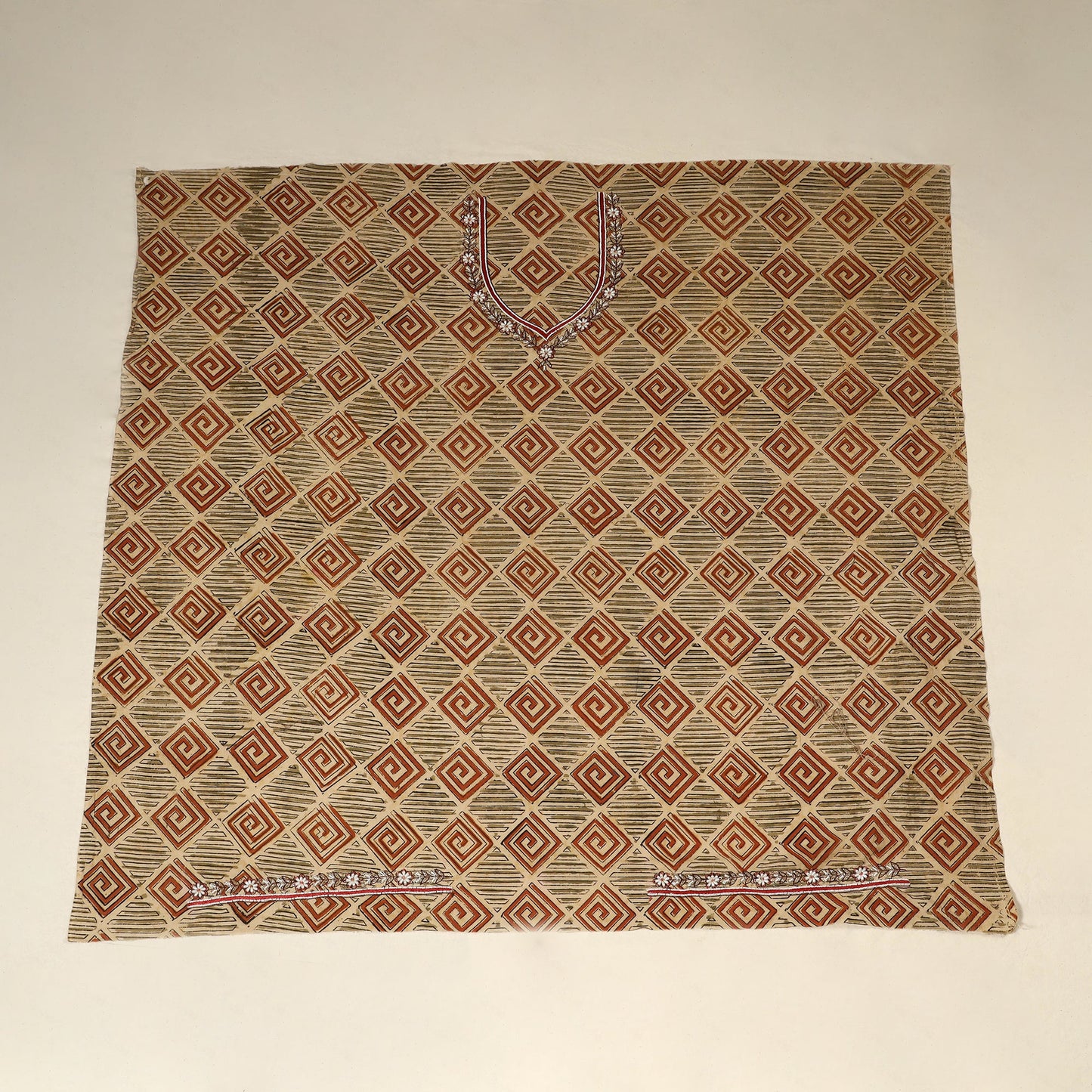 Beige - kalamkari hand embroidery cotton blouse piece 26