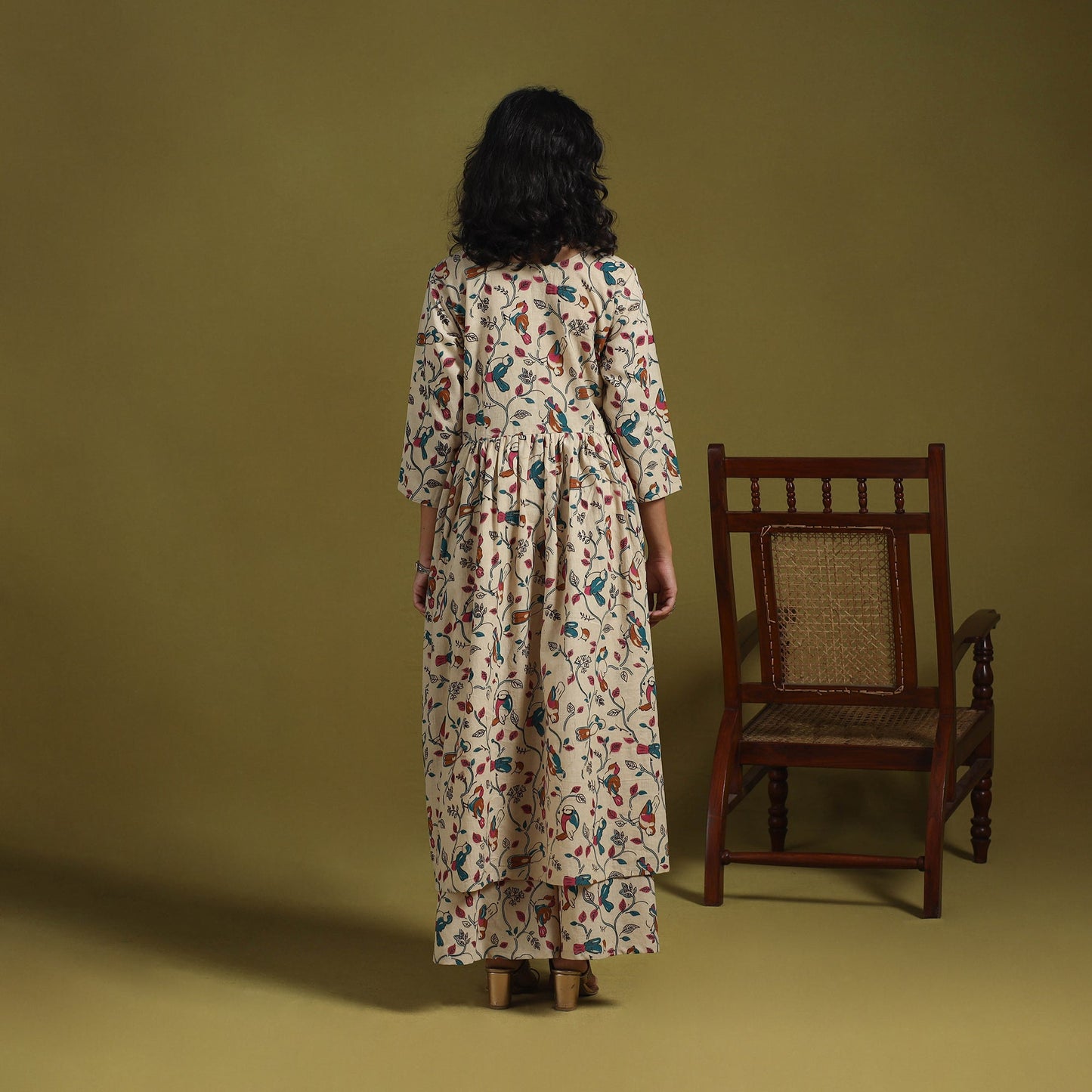 Beige - kalamkari printed cotton 2pc kurta set for women 06