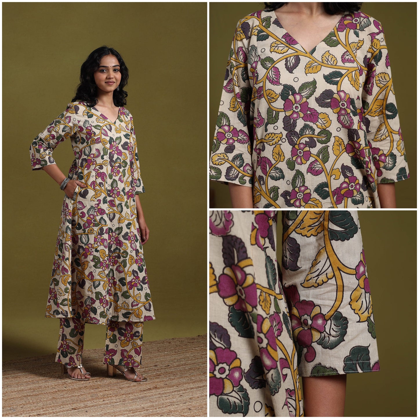 Kalamkari printed cotton 2pc kurta set for women 09