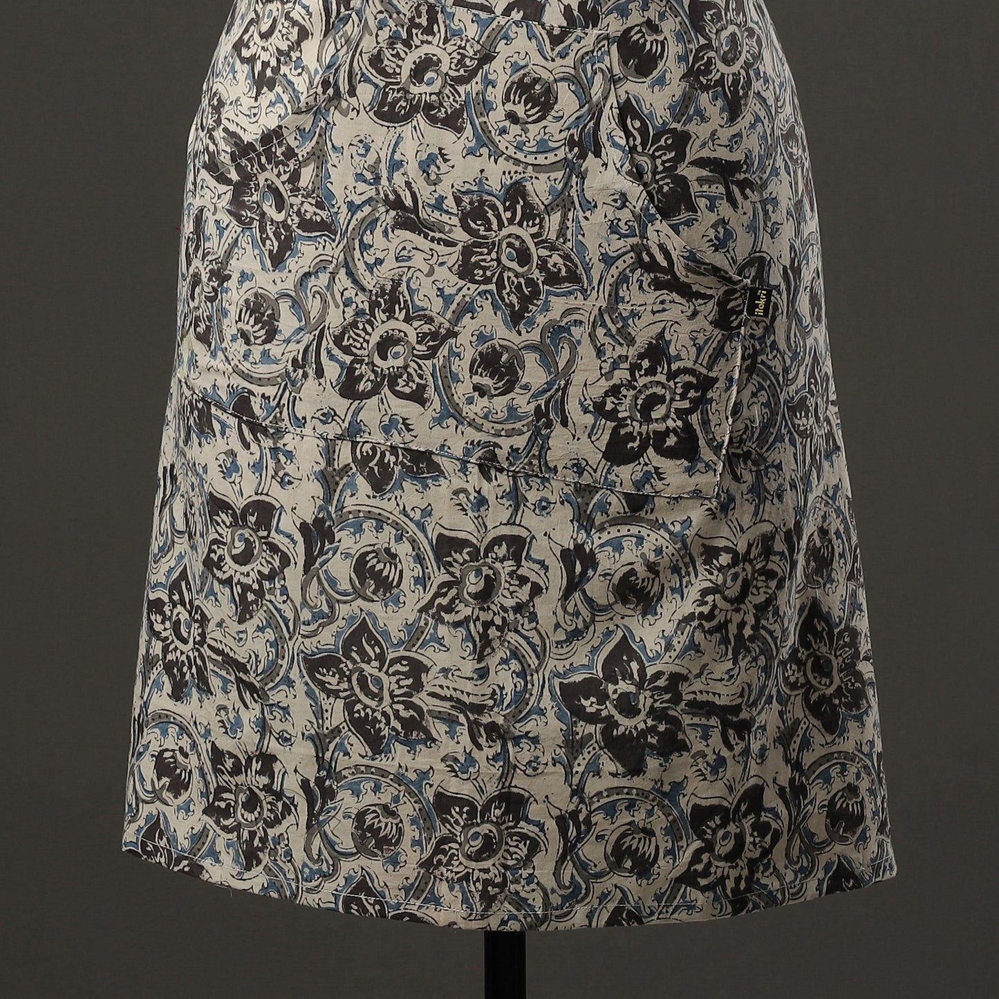 Beige Kalamkari Block Printed Cotton Apron with Pocket