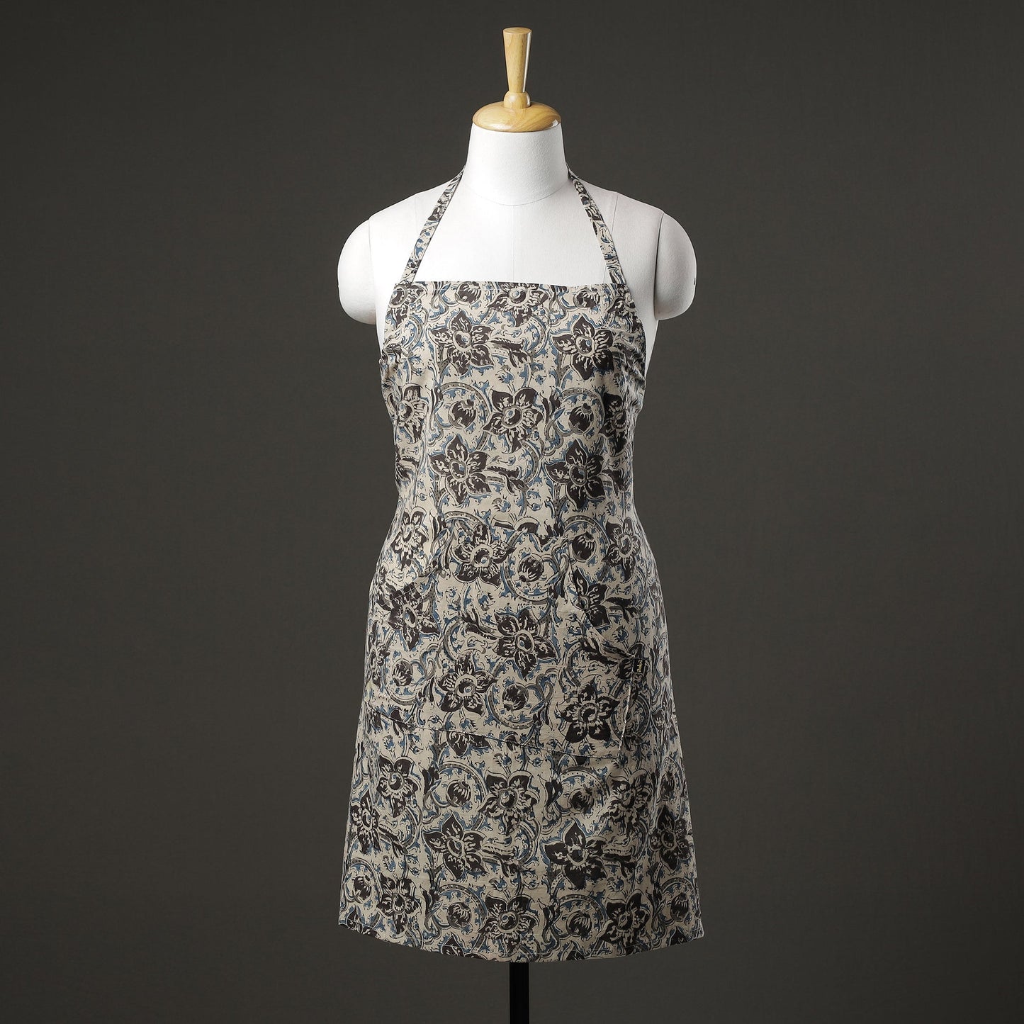 Beige Kalamkari Block Printed Cotton Apron with Pocket