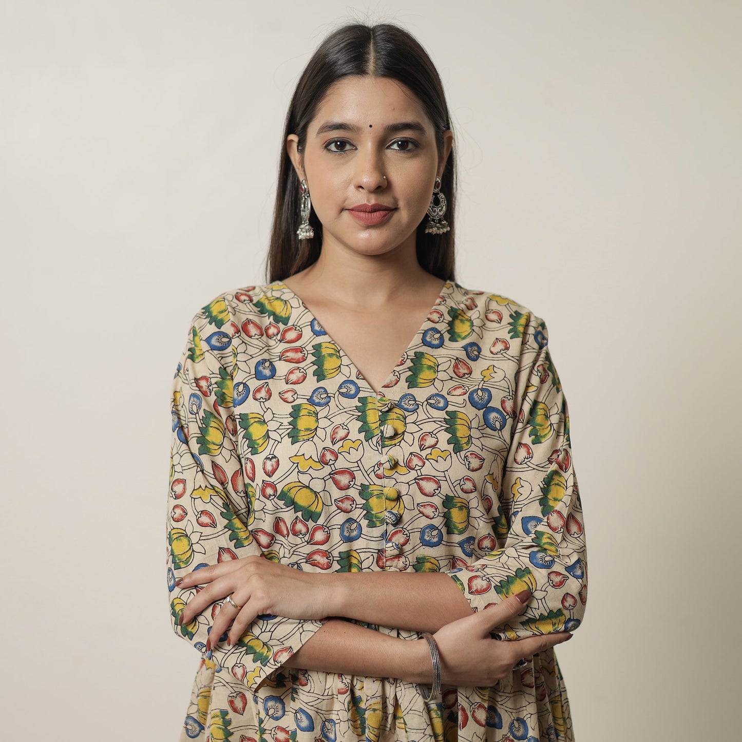 Kalamkari Printed Cotton Flared Kurta For Women