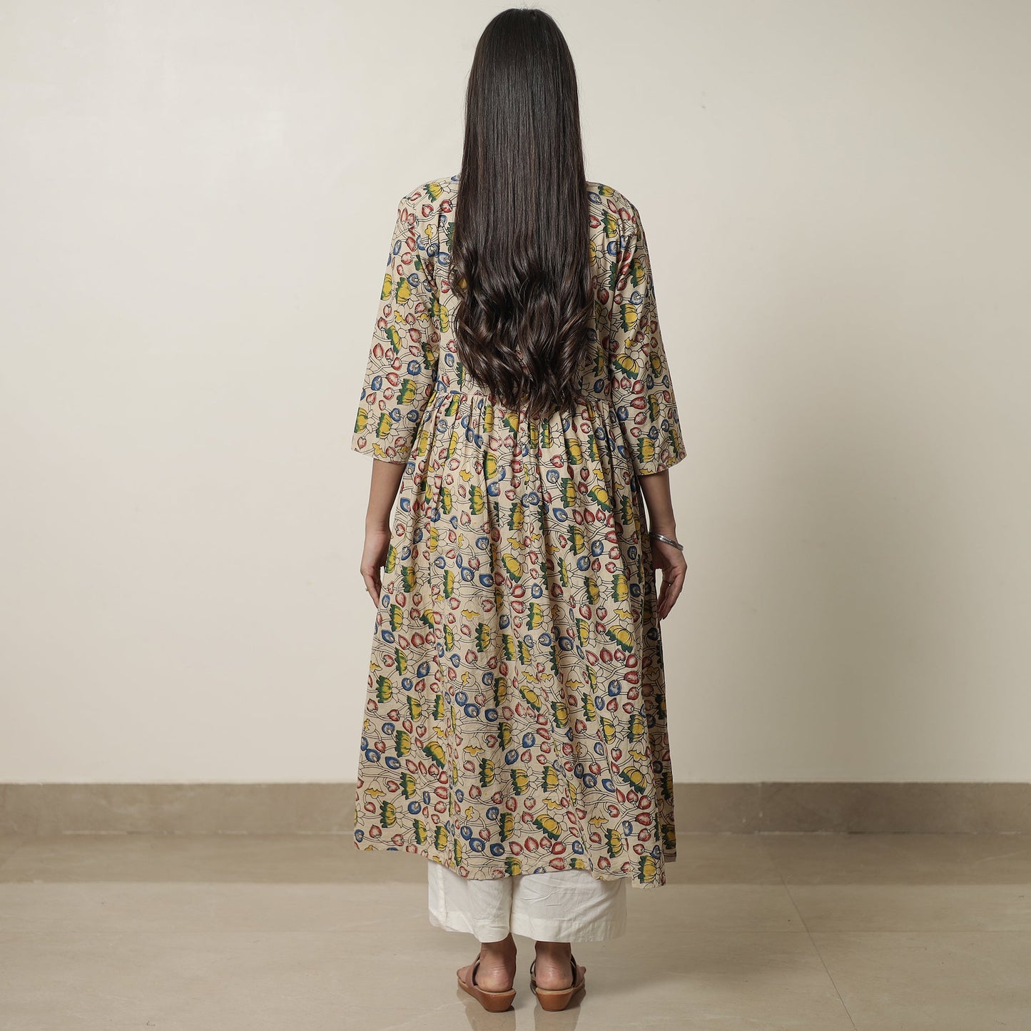 Kalamkari Printed Cotton Flared Kurta For Women