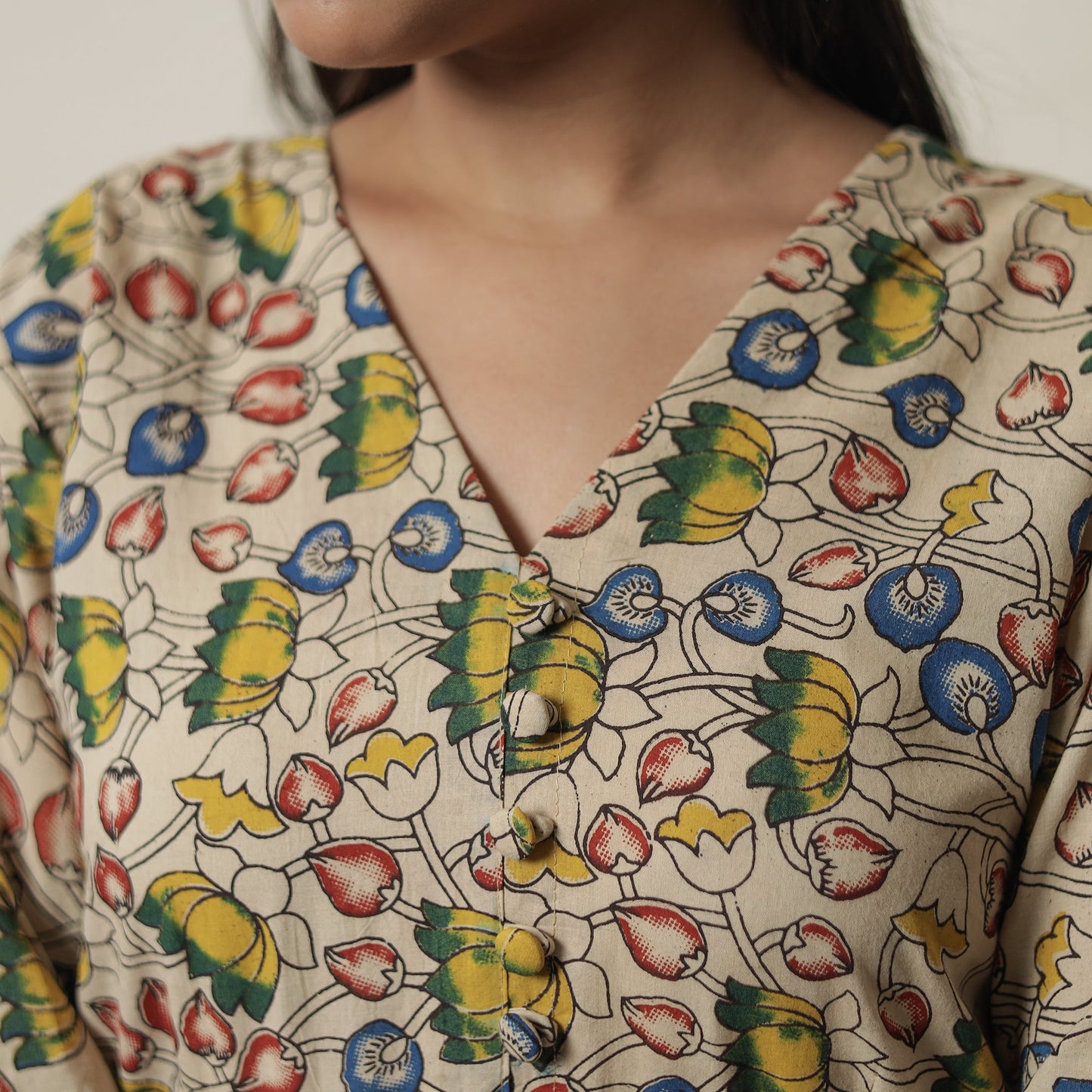 Kalamkari Printed Cotton Flared Kurta For Women