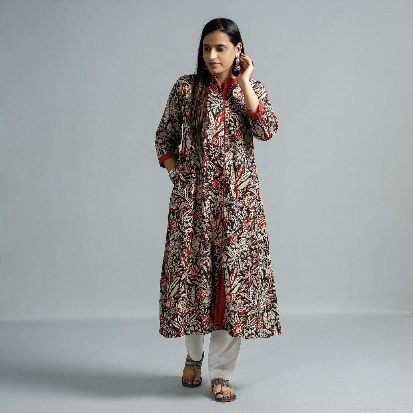 Kalamkari Printed Cotton Flared Kurta For Women