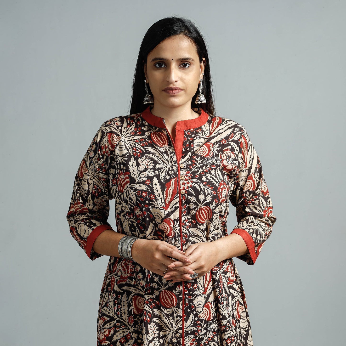 Kalamkari Printed Cotton Flared Kurta For Women