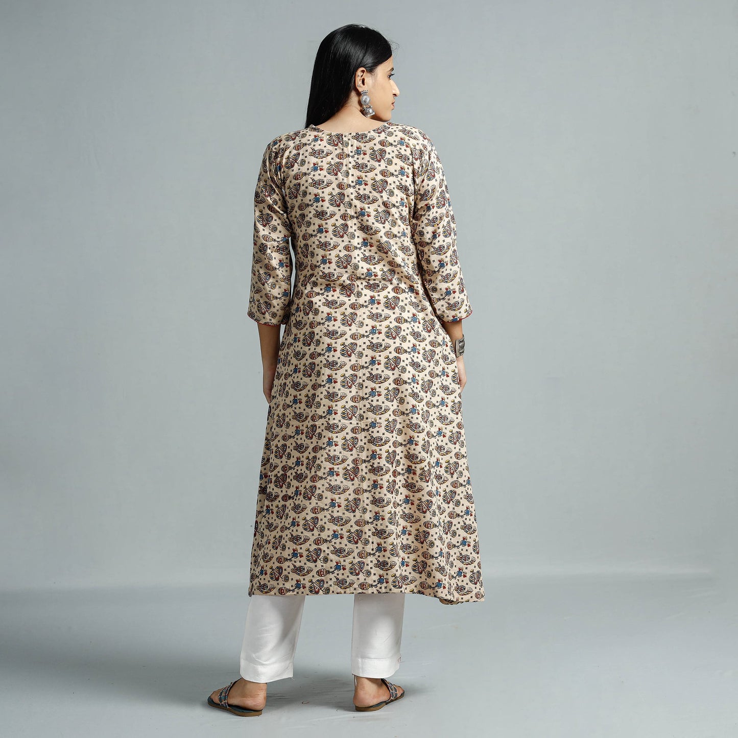 Kalamkari Printed Cotton Flared Kurta For Women
