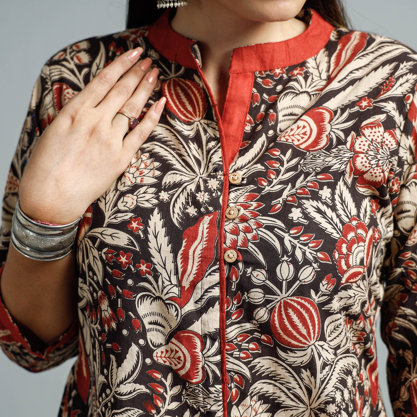 Kalamkari Printed Cotton Flared Kurta For Women
