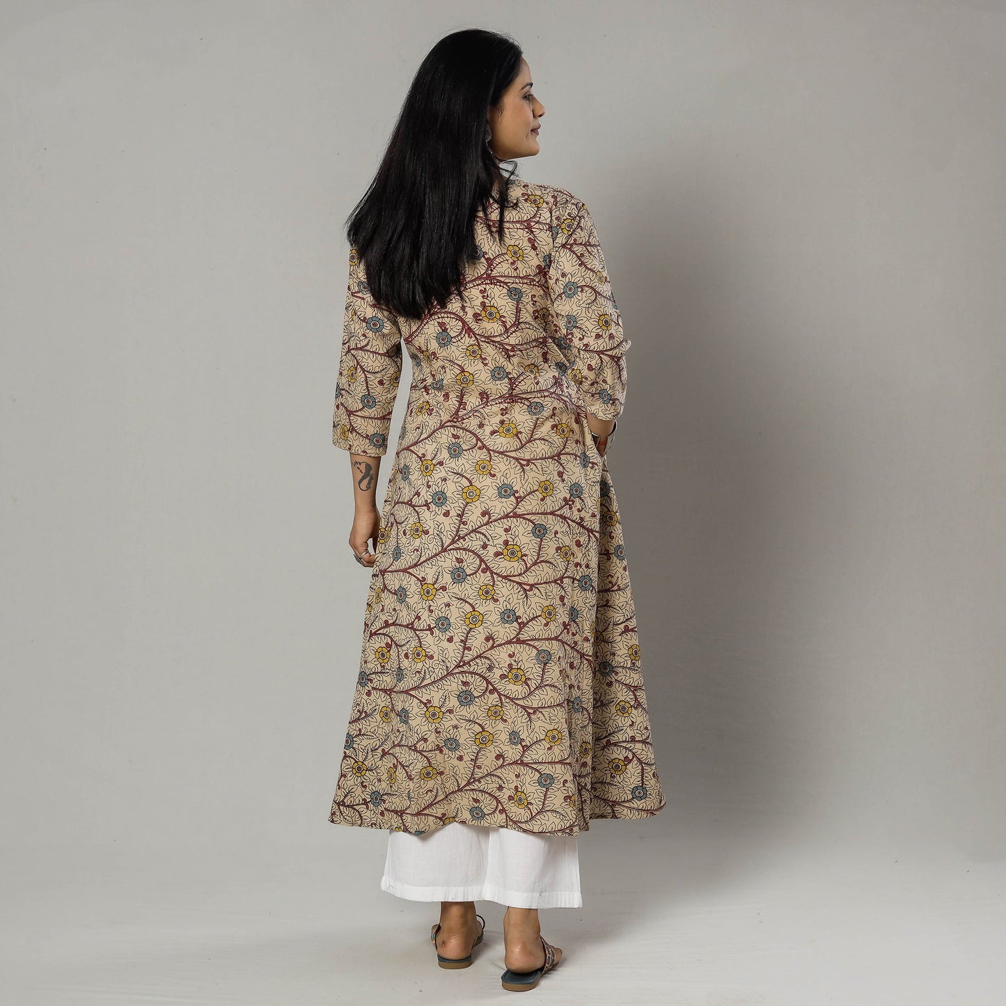 Pink Texture Kalamkari Printed Cotton Kurta For Women