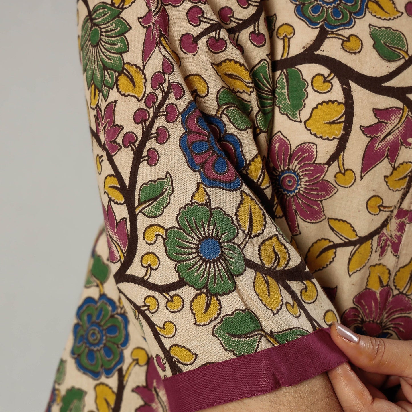 Pink Texture Kalamkari Printed Cotton Kurta For Women