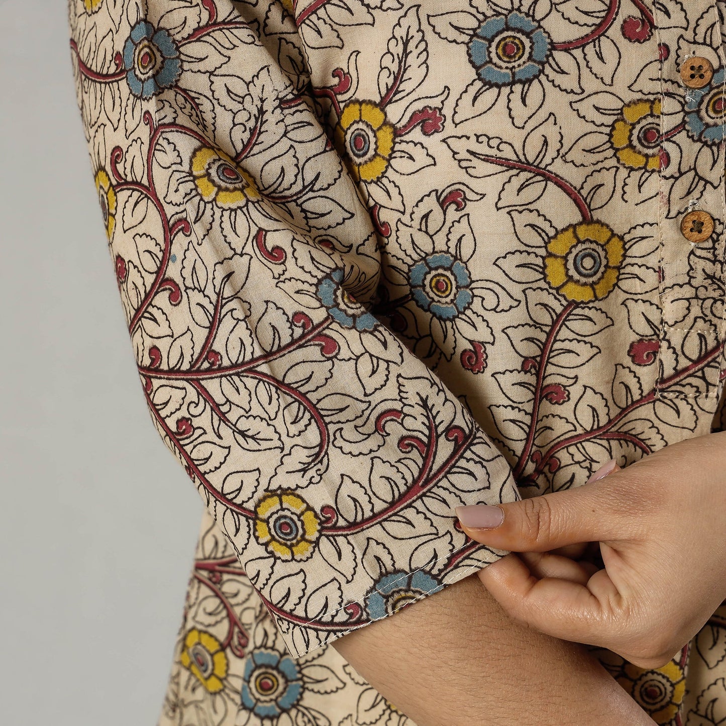 Pink Texture Kalamkari Printed Cotton Kurta For Women