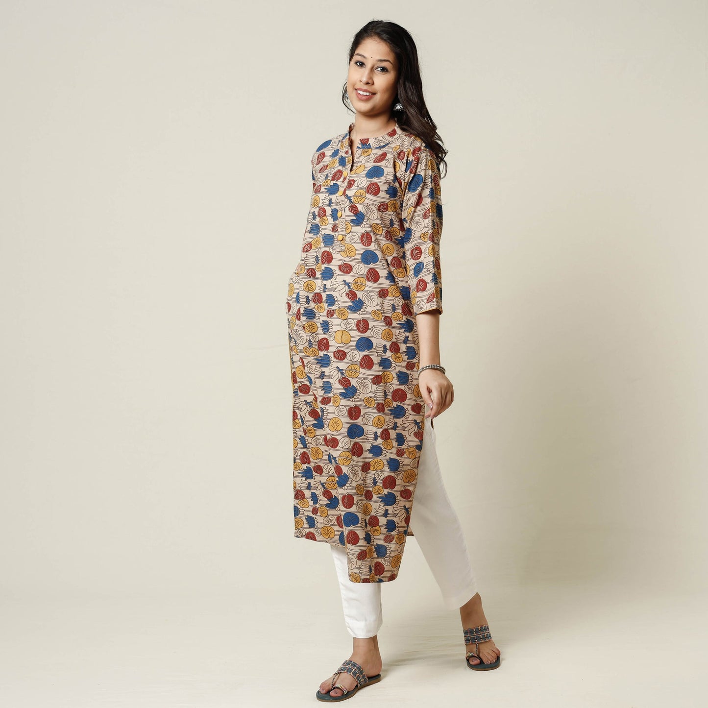 Kalamkari Printed Cotton Long Kurta For Women