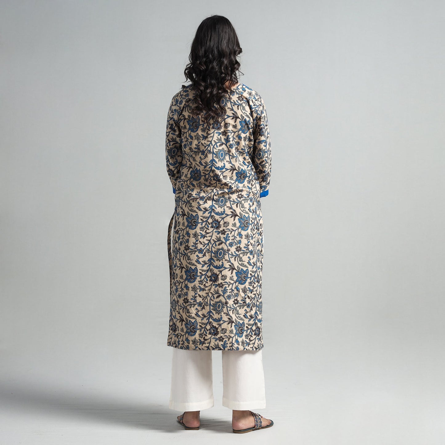 Beige - kalamkari printed cotton pintuck long straight