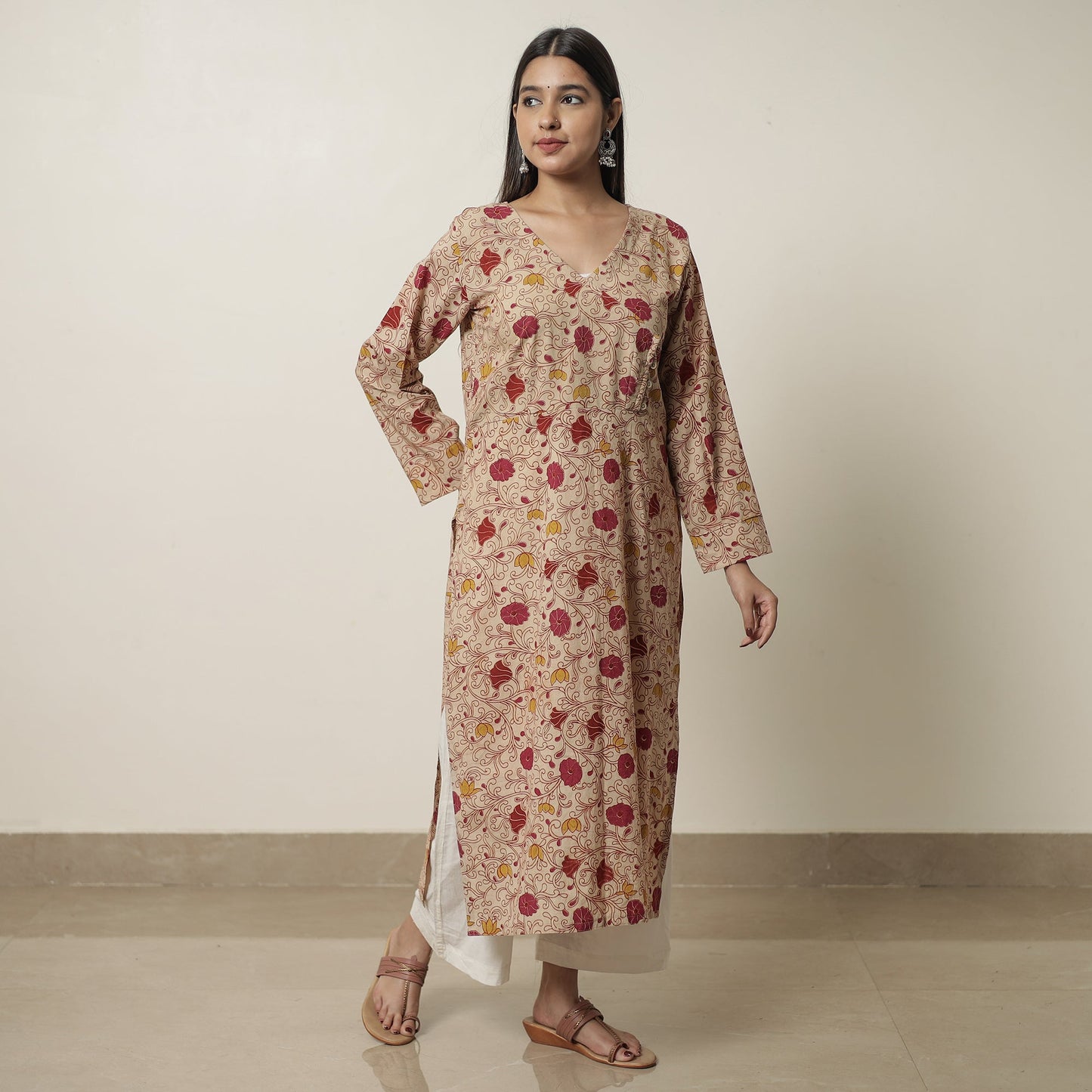 Kalamkari Printed Cotton Straight Kurta For Women