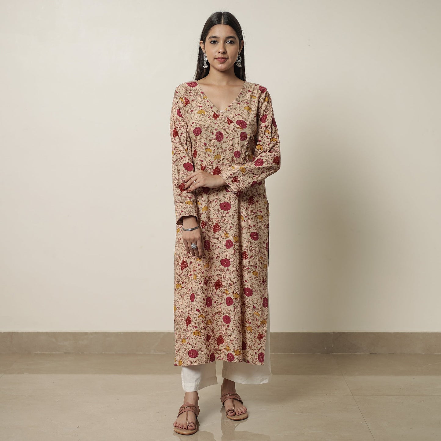 Kalamkari Printed Cotton Straight Kurta For Women