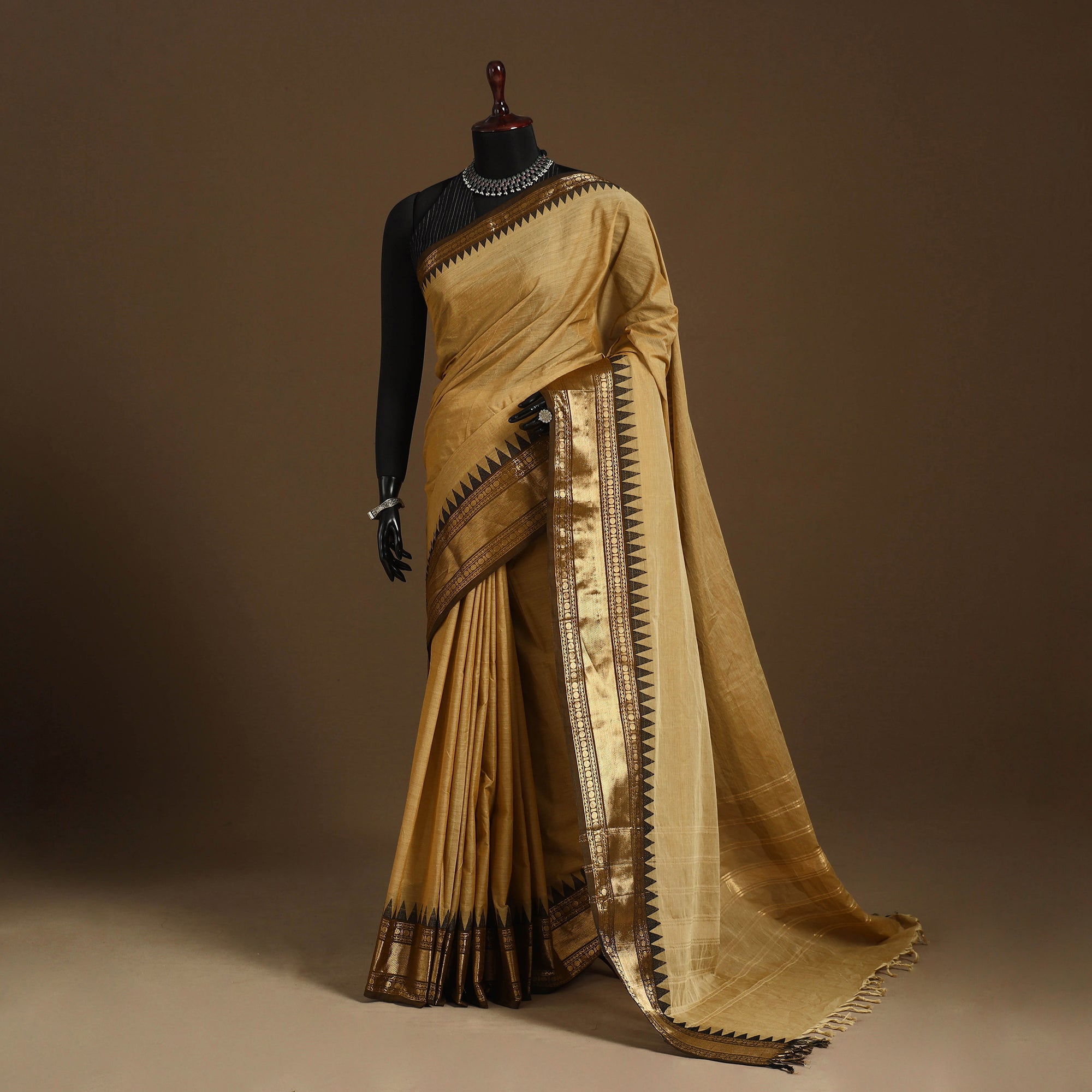 Brown - Kandangi Chettinad Cotton Saree with Border 108 main image 0