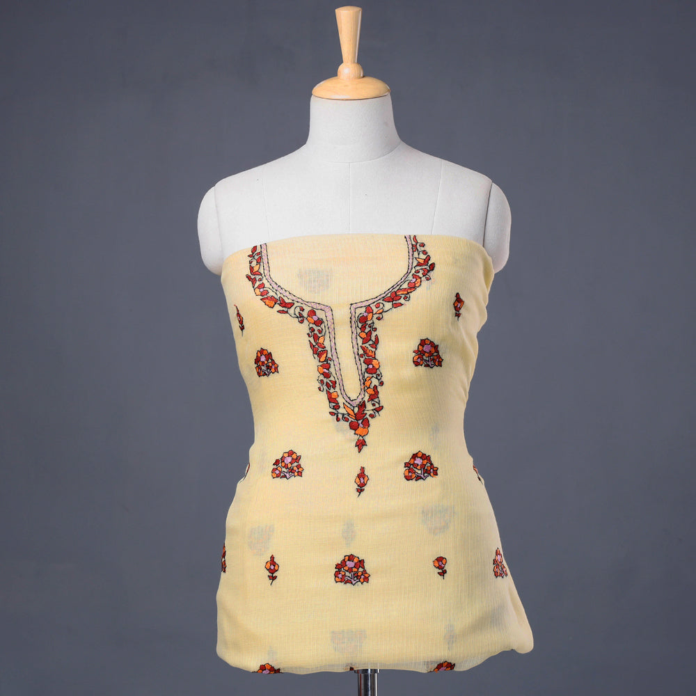 Handloom Kota Doria Kashidakari Hand Embroidery Kurta Material - 2.6 M