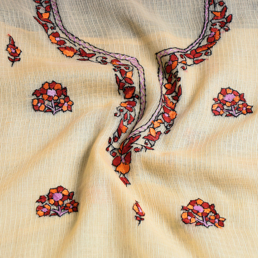Handloom Kota Doria Kashidakari Hand Embroidery Kurta Material - 2.6 M