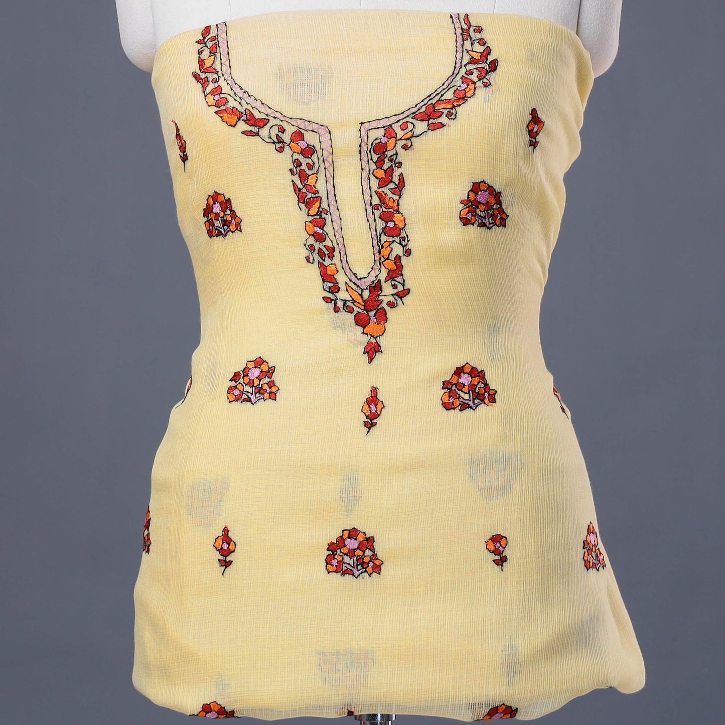 Handloom Kota Doria Kashidakari Hand Embroidery Kurta Material - 2.6 M