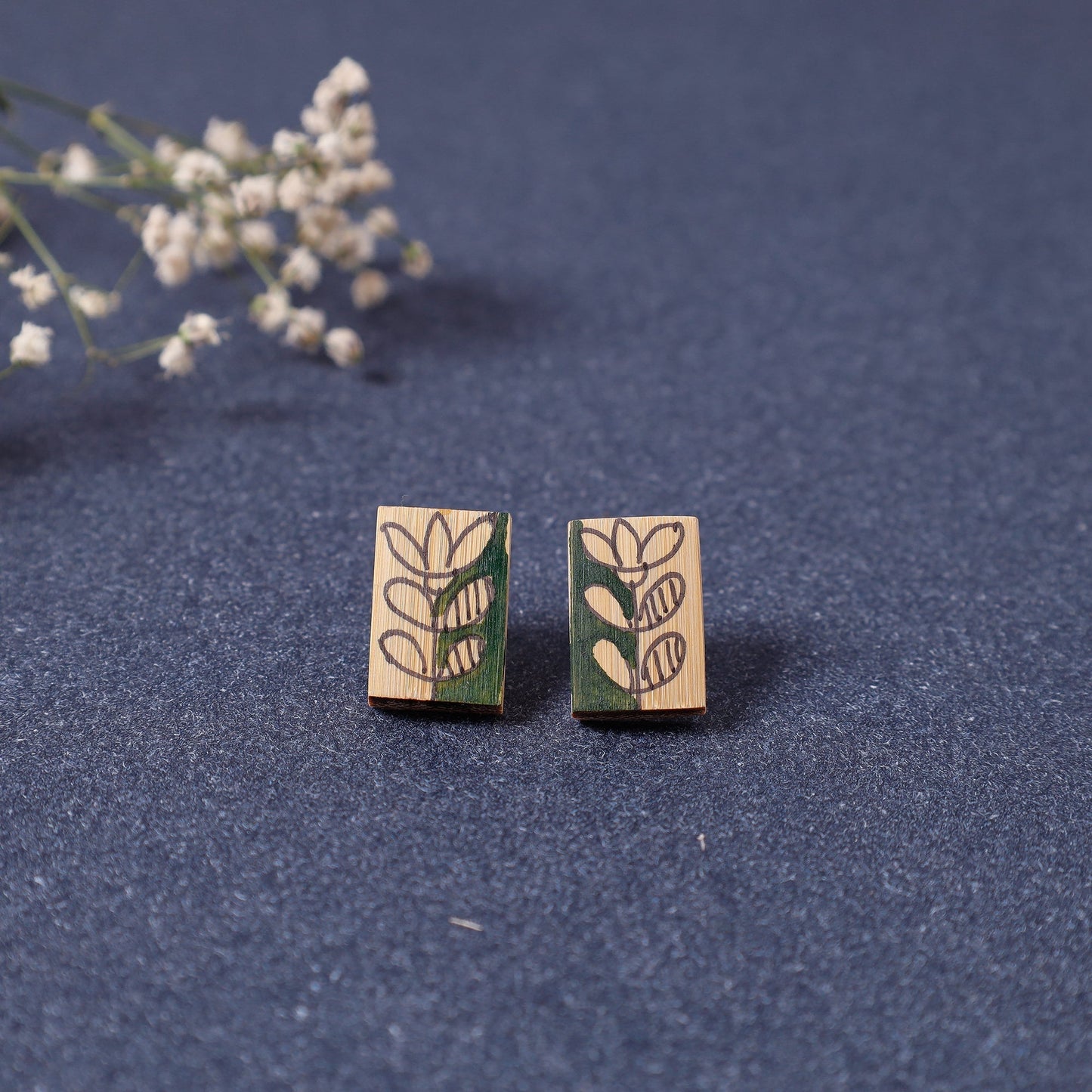 Kerala Hand Painted Bamboo Stud Earrings Online at iTokri.com