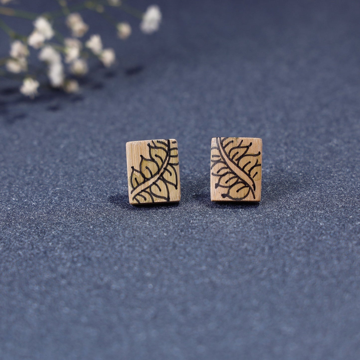 Kerala Mural Handpainted Bamboo Stud Earrings Online at iTokri.com