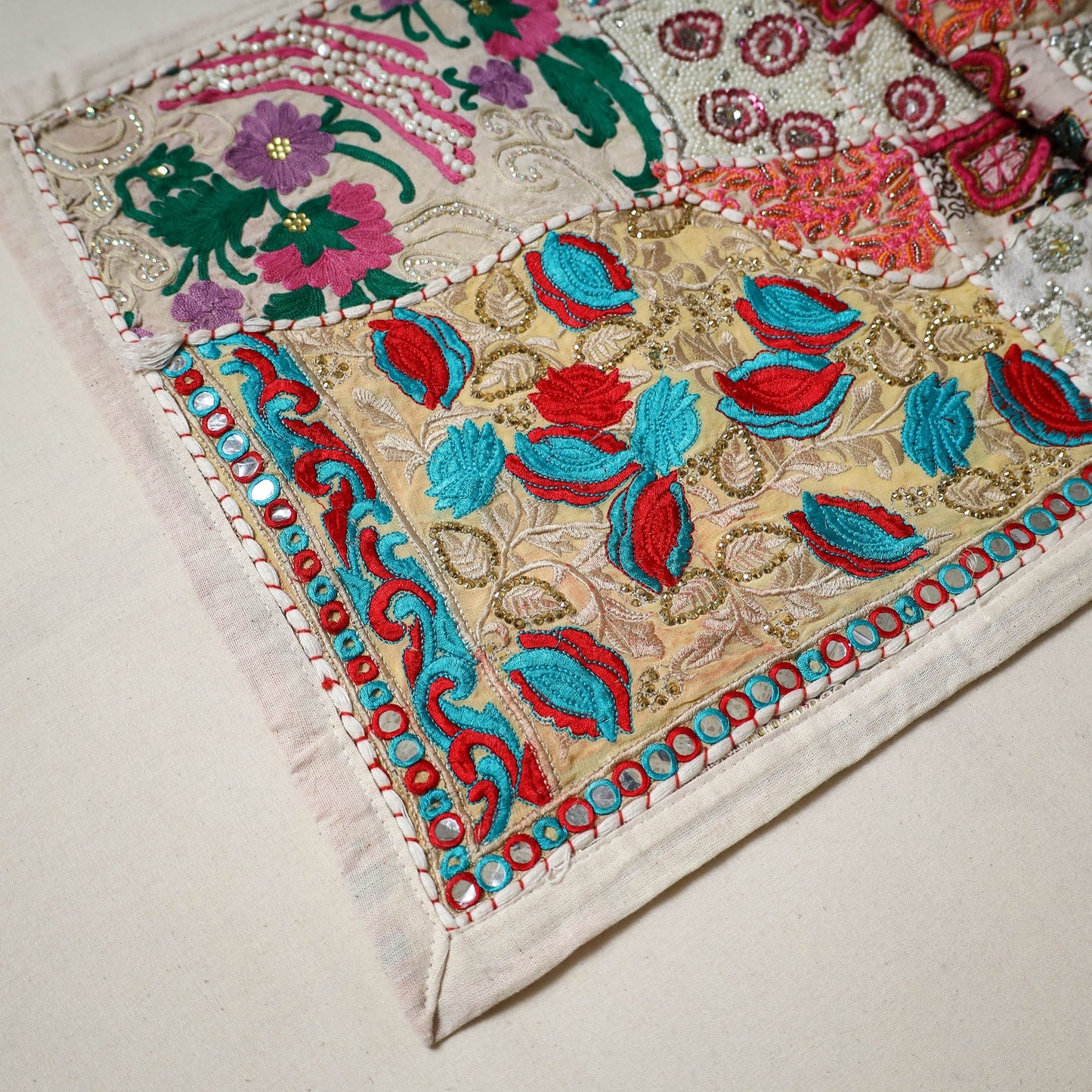 Khambadiya patchwork beadwork table runner (60 x 16 in) 09