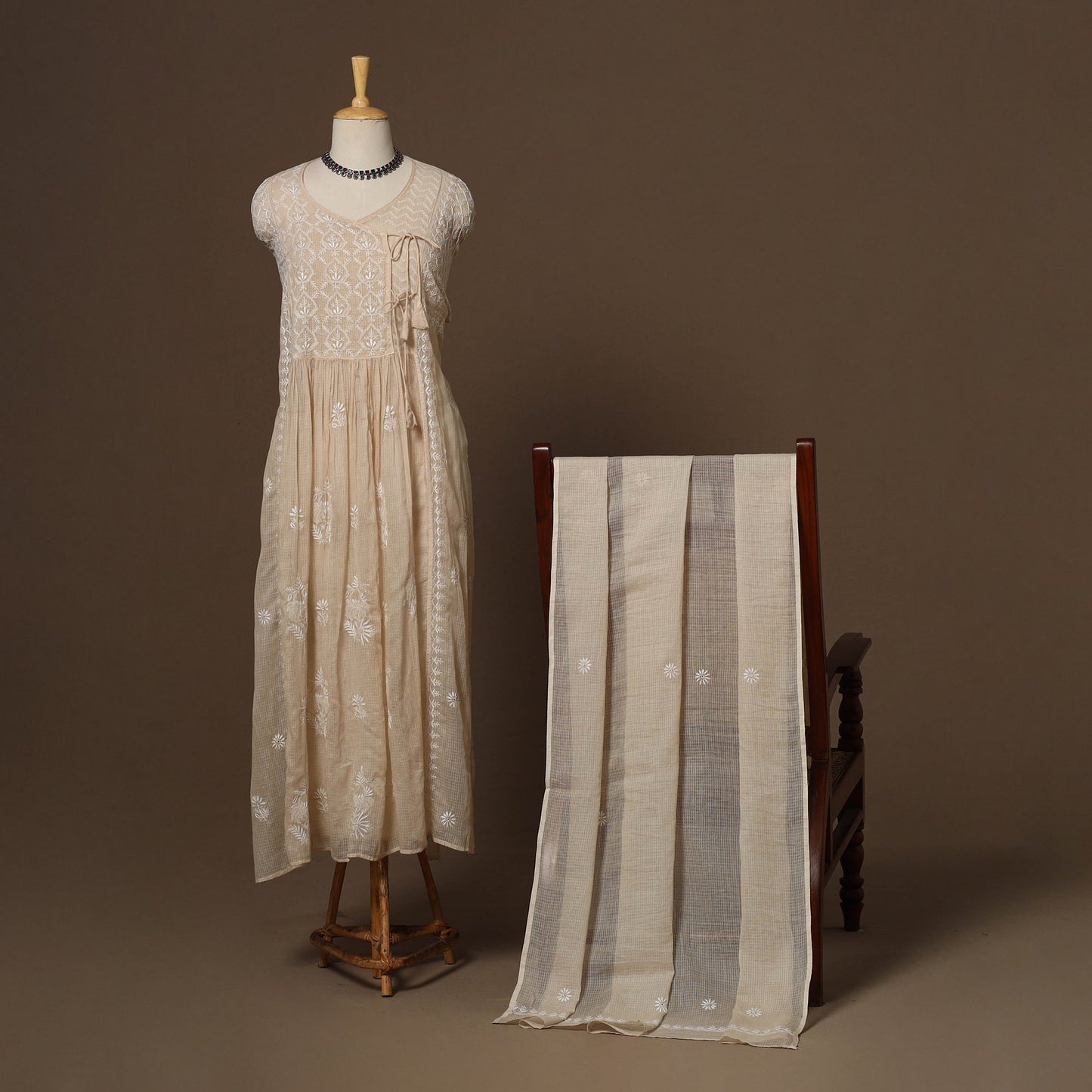 Kota doria chanderi semi stitched chikankari hand