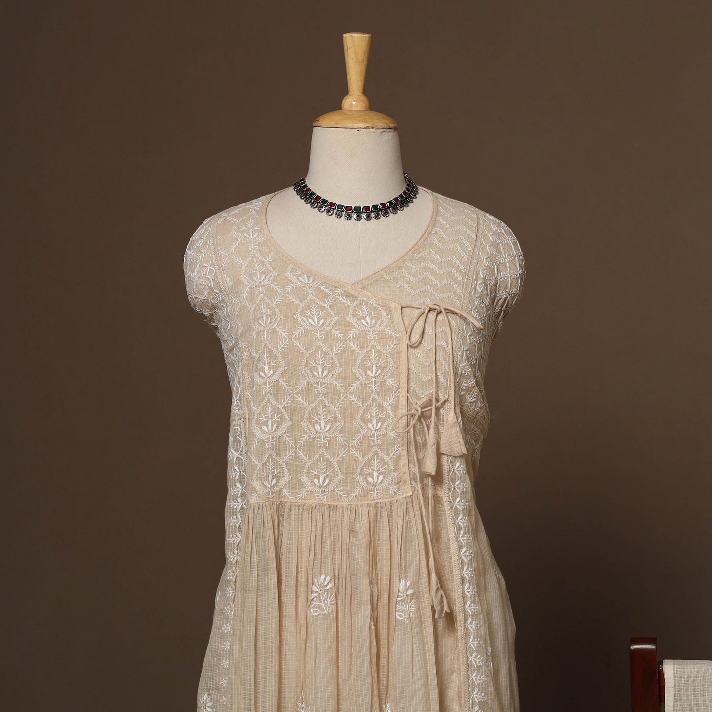 Kota doria chanderi semi stitched chikankari hand