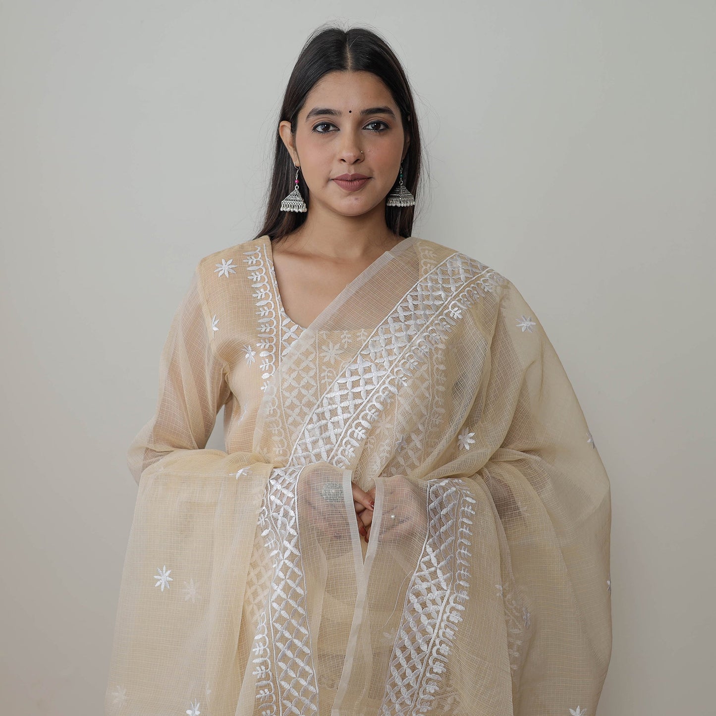 Beige Kota Doria Embroidered Suit Set – Buy Online