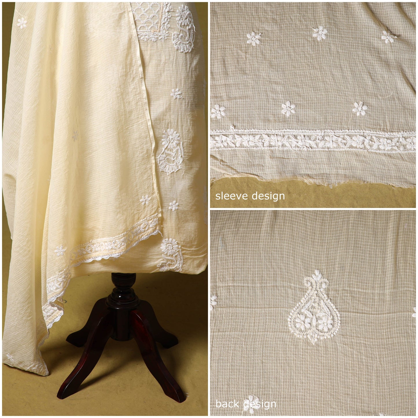 Beige - kota doria cotton lucknow chikankari 2pc unstitched