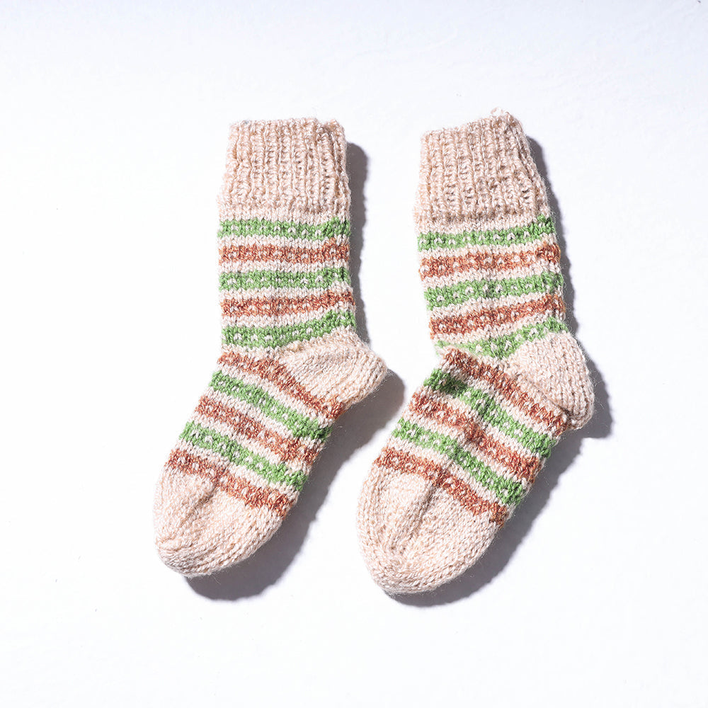 Beige Kumaun Hand Knitted Woolen Socks - Kids